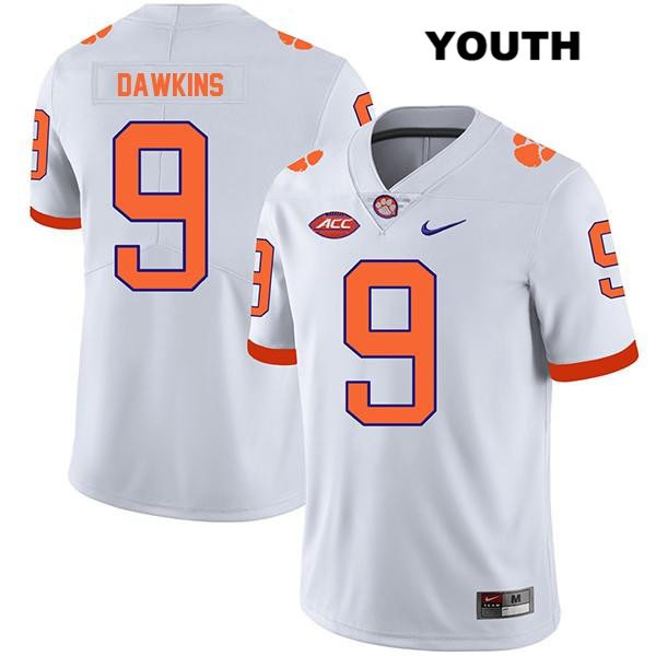 Youth Clemson Tigers #9 Brian Dawkins Jr. Stitched White Legend Authentic Nike NCAA College Football Jersey LFT1446PA